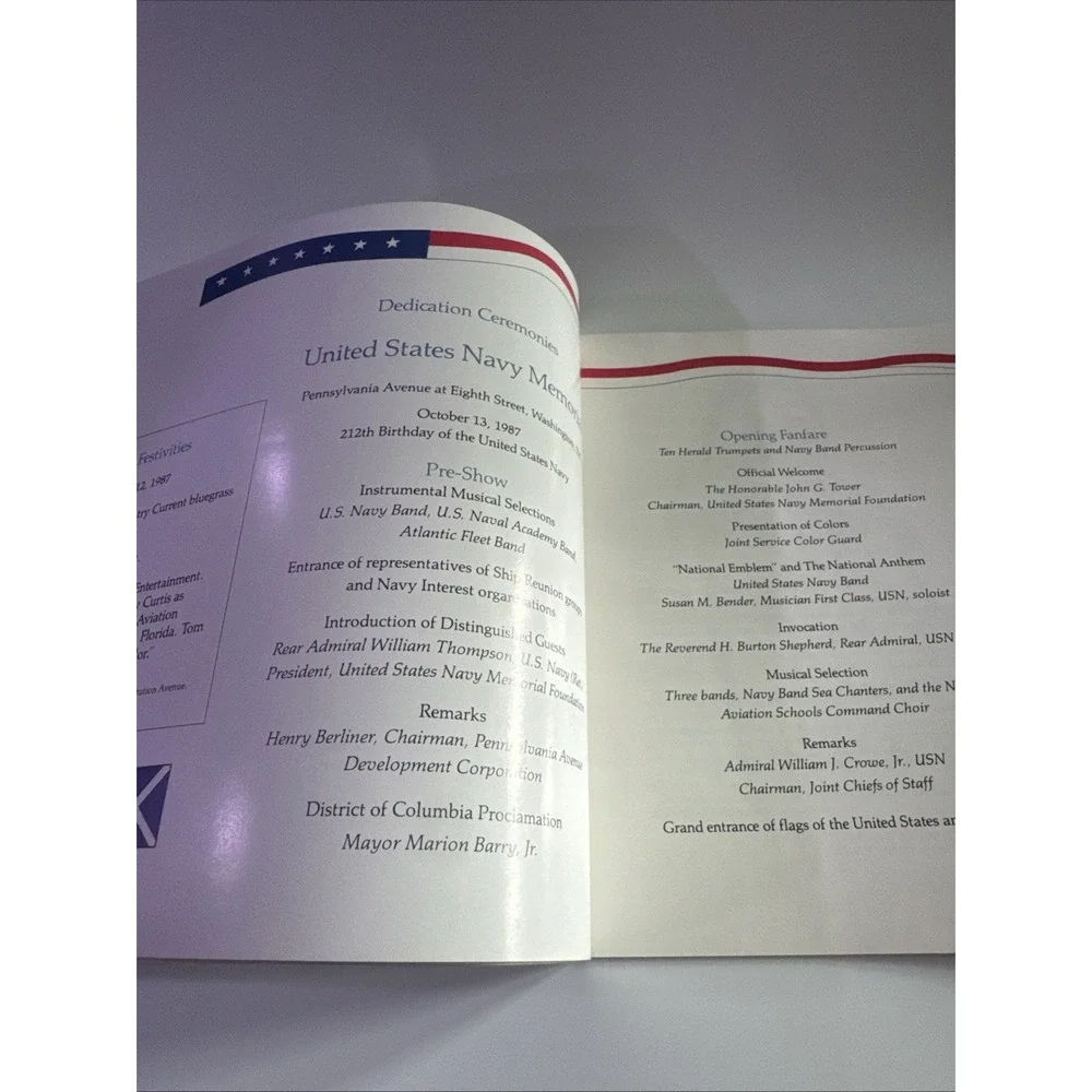 Vintage US Navy Memorial Dedication Washington D.C. Booklet Oct 13 1987 Military